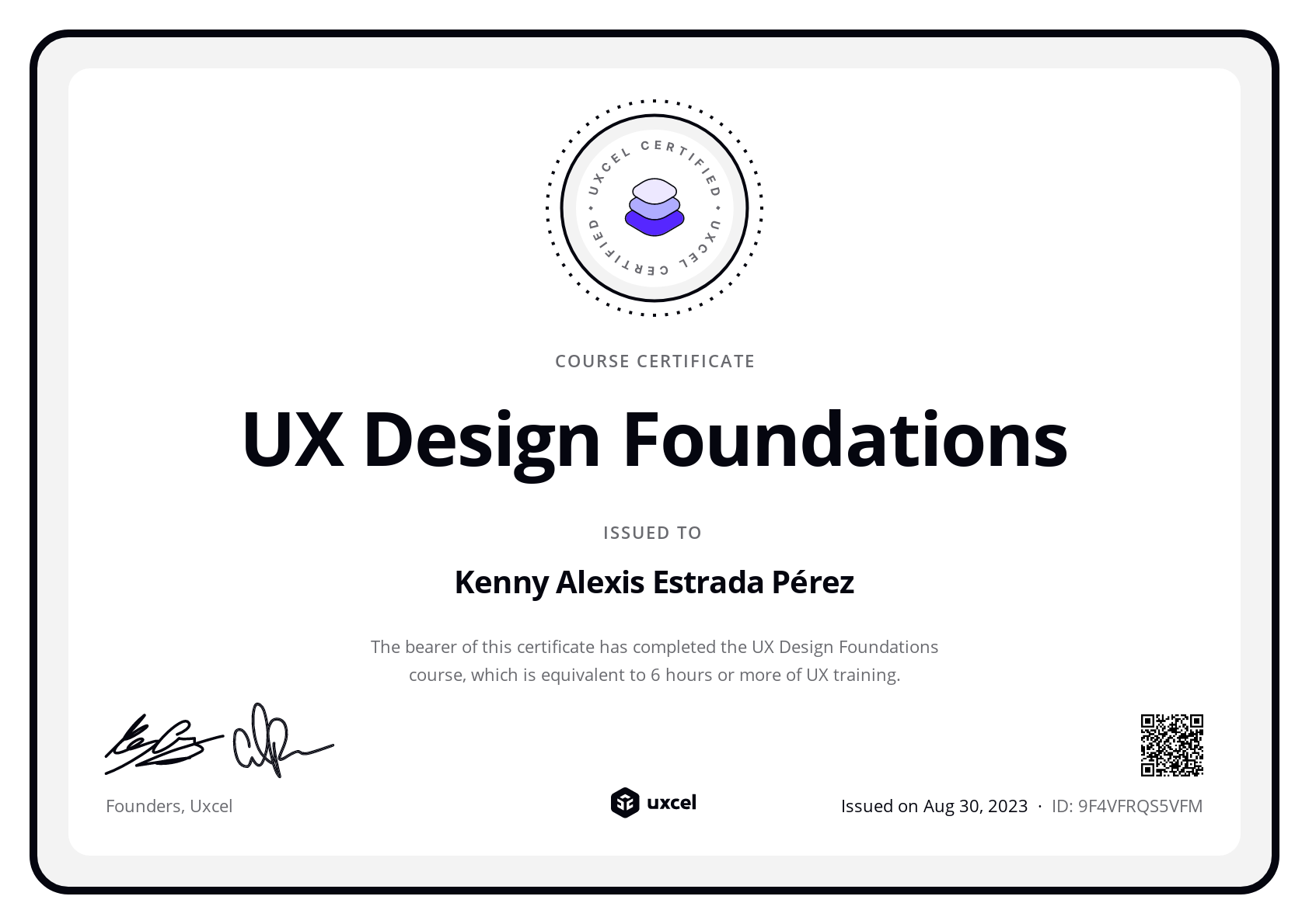 Kenny Alexis Estrada Pérez's certificate